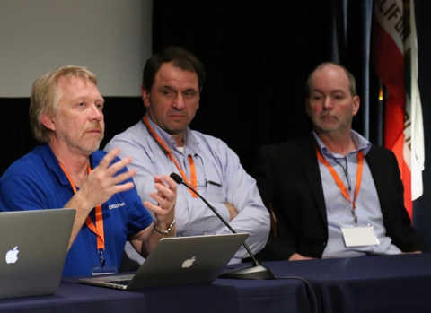 Figure 2. Ivan Seskar (Rutgers) and Jack Brassil (NSF) listen as Jerry Sobieski of NORDUnet describes the GÉANT Testbed Service (GTS) during the "What's the right testbed for your experiment goals?" panel.